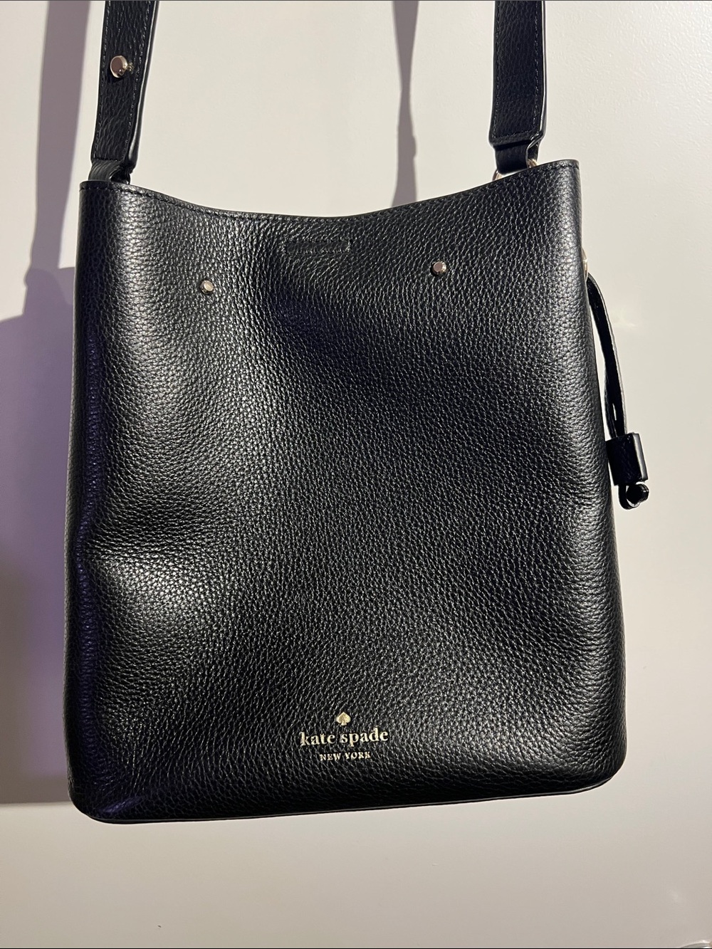 kate spade Black Pebbled Leather Crossbody with Gold Logo Accent